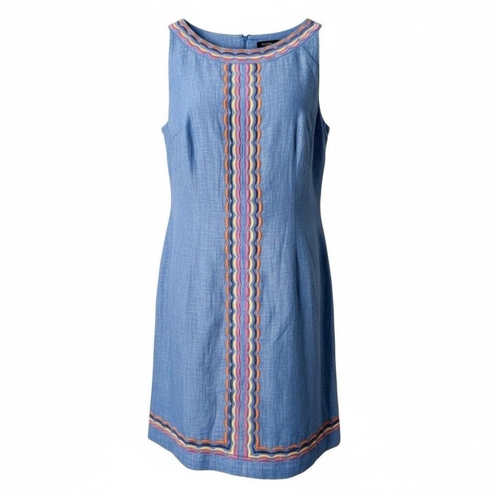 NEW $129 Talbots Linen + Embroidered Scalloped Shift Dress Plus Size 16 Rainbow